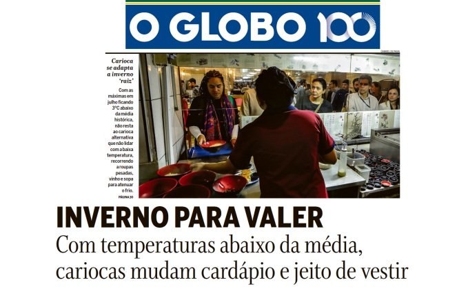 Capa de jornal! Pesquisa ASSERJ sobre inverno é pauta em diferentes veículos da imprensa