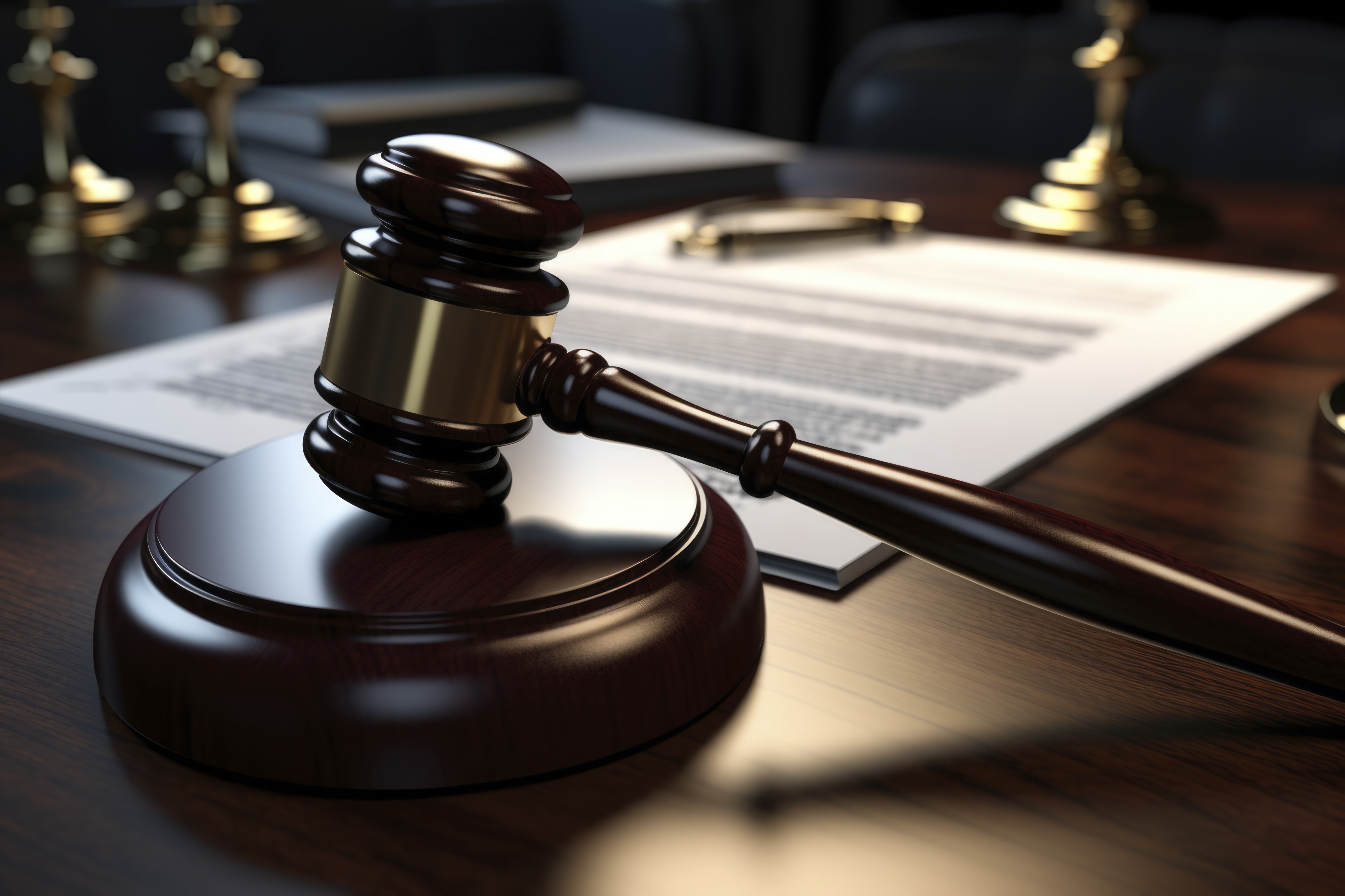 Martelo de juiz em cima de mesa em um tribunal